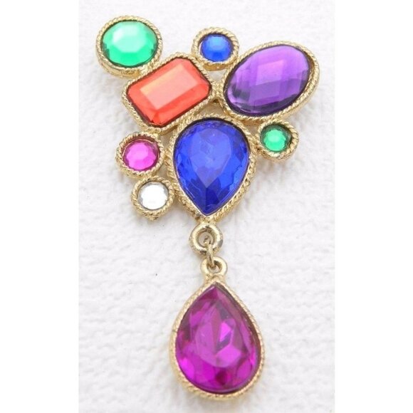 Gold Tone Multi-Color Plastic Rhinestone Cluster - Picture 1 of 2